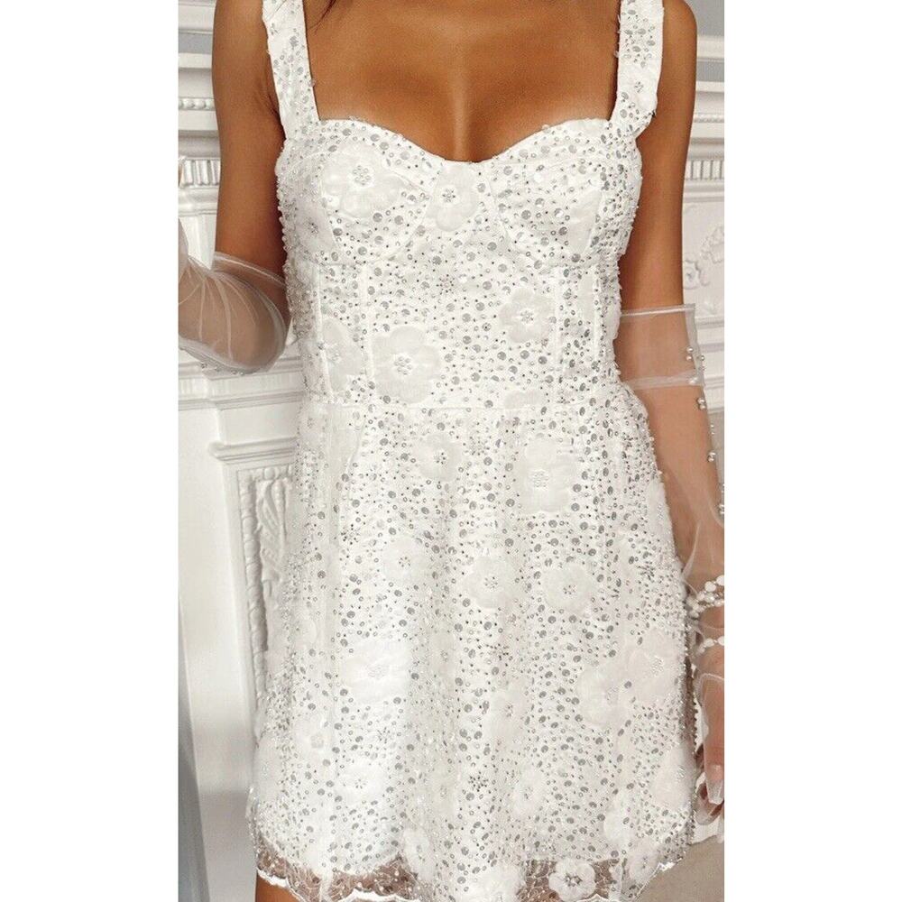 Show Me Your MuMu White Embellished Lace Midi Dress